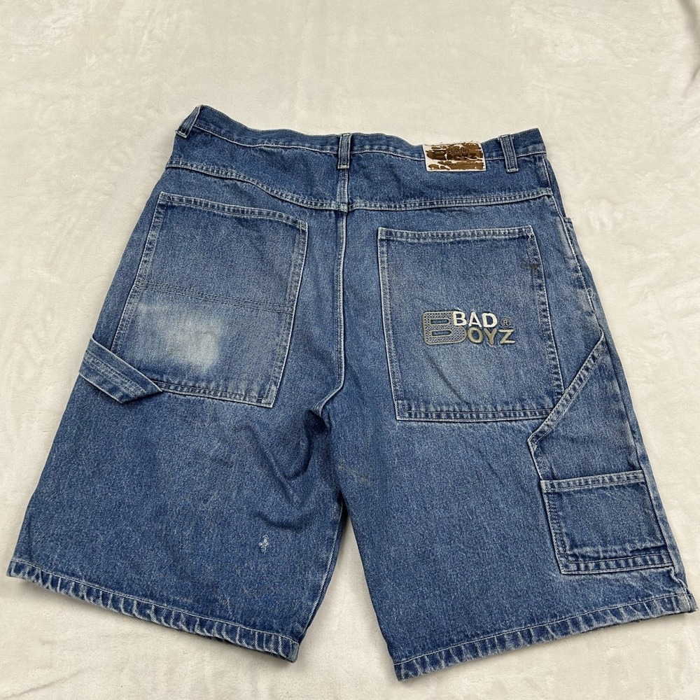 Bad Boyz Jeanswear Carpenter Shorts Mens 40 Blue Denim Baggy Vintage 90s Skater